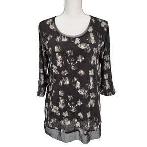 Simply Vera M Top Lightweight Tunic Black Abstract Sheer Trim